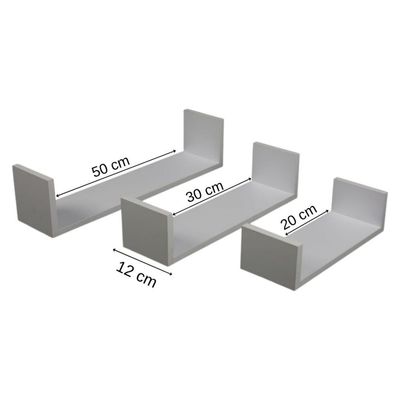 Imagen 2 del producto Set 3 Repisas Flotantes blancas corchete 50x30x20x12