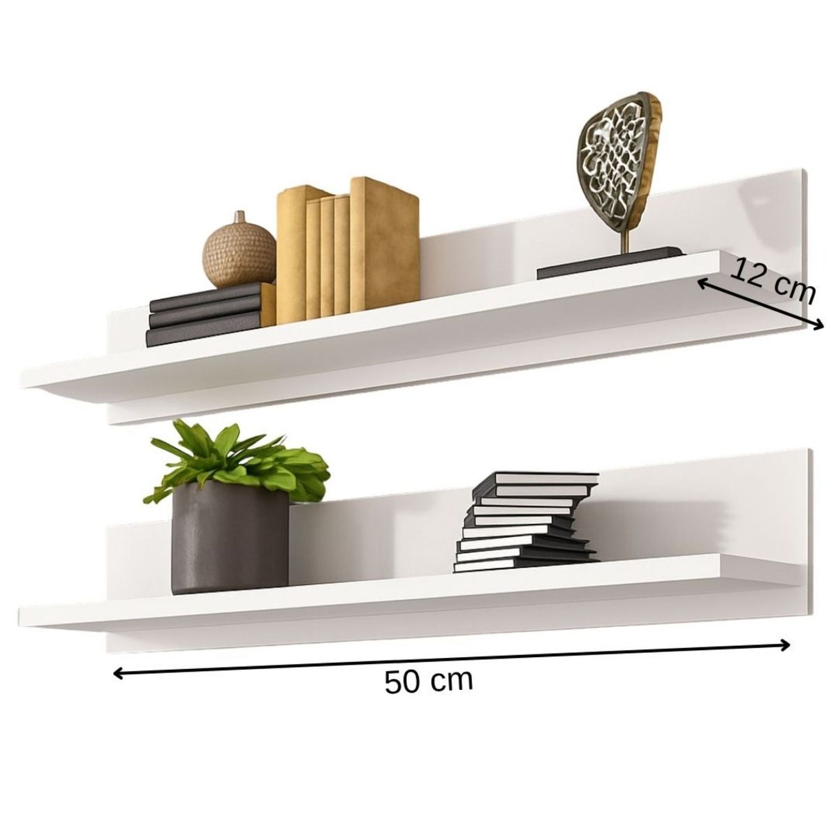 GENERICO - Set 2 Repisas Flotantes Melamina Blanca modelo T  50cmx10cmx12cm