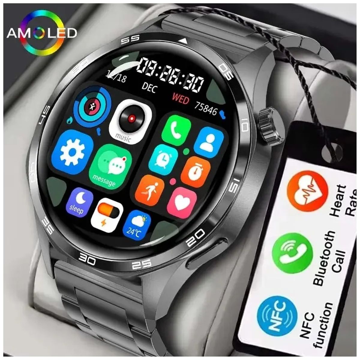 GENERICO - Smartwatch Reloj Inteligente Correas Metálica y Silicona 300mAh Compatible IOS Android Salud Deporte