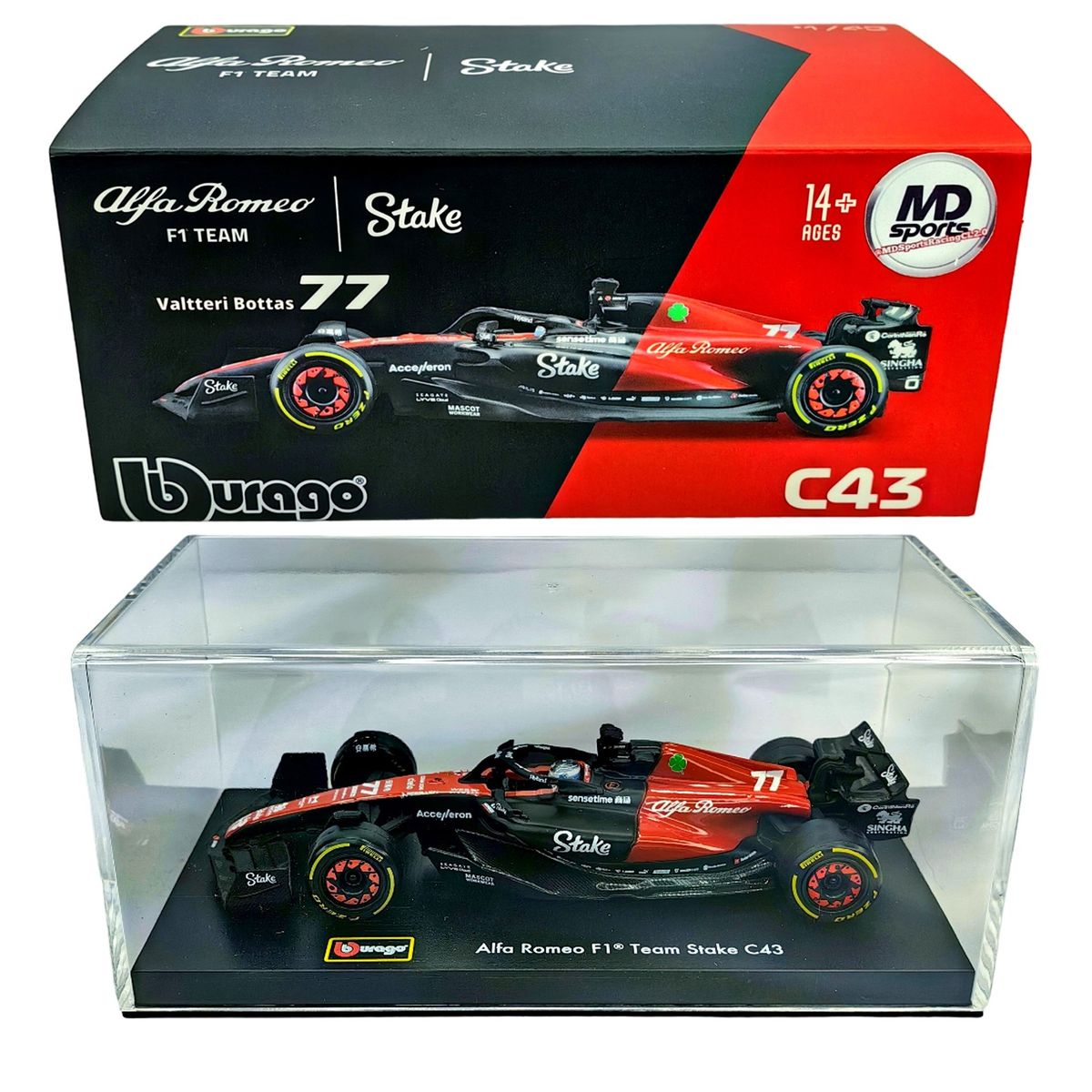 BBURAGO - Auto F1 Alfa Romeo C43 2023 #77 Bottas Caja Acrilica 1:43