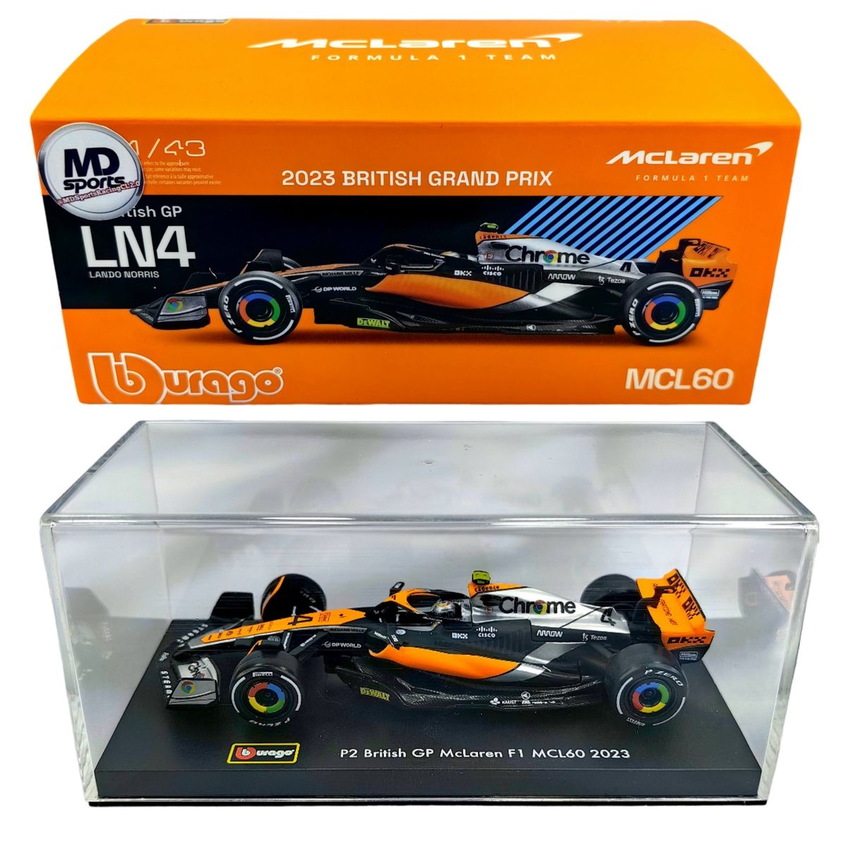 BBURAGO - Auto F1 Mclaren MCL60 2023 #4 L. Norris Caja Acrilica 1:43