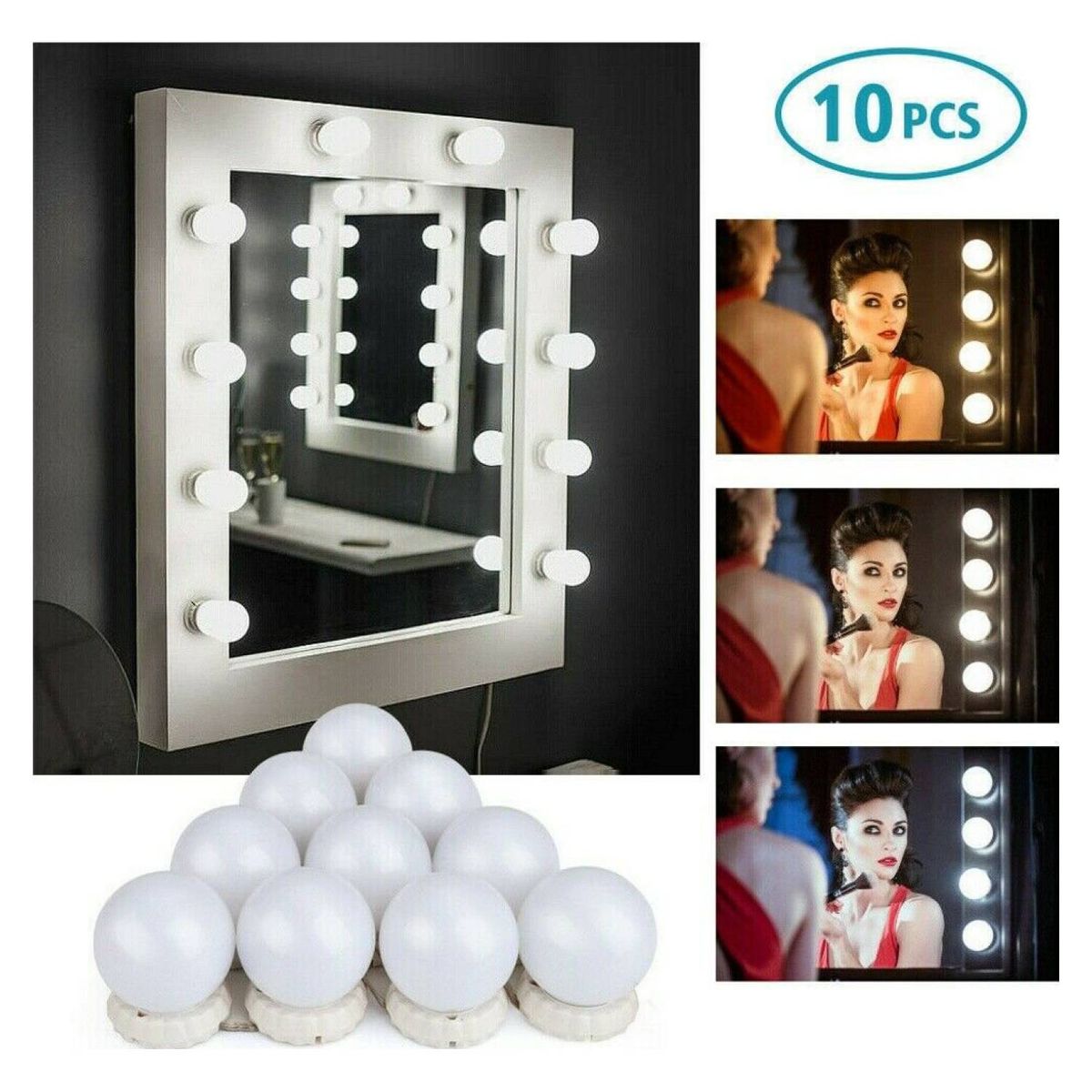 GENERICO - Paquete De 10 Bombillas LED Regulables Estilo Hollywood Para Espejo