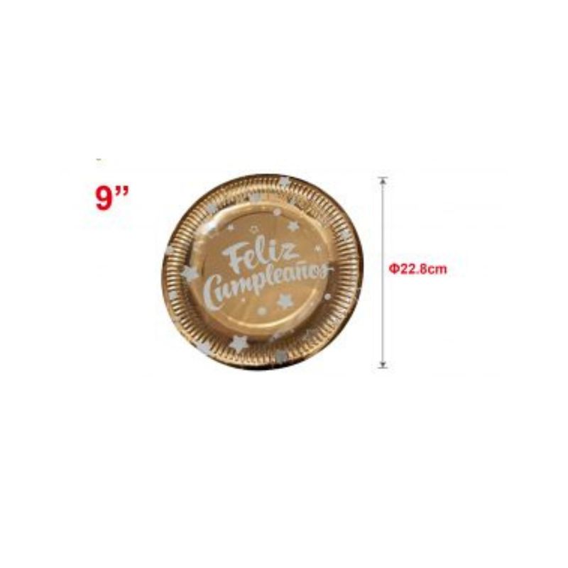 GENERICO - PLATOS PARA FIESTA FELIZ CUMPLEAÑOS 22 CM