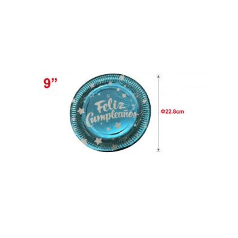 GENERICO - PLATOS PARA FIESTA FELIZ CUMPLEAÑOS 22 CM