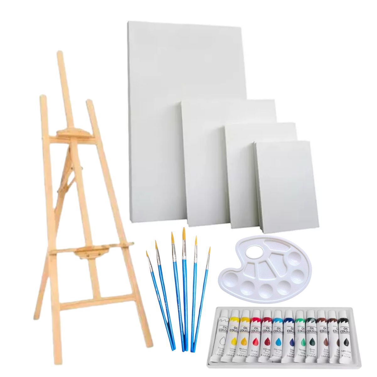 GENERICO - Atril 1,50 + 4 Bastidores + Paleta + Pinceles + Pintura
