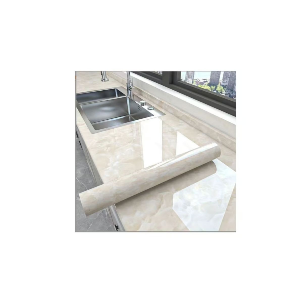 GENERICO - Papel Tapiz Adhesivo Mármol Impermeable Para Encimera Cajon 10m Beige