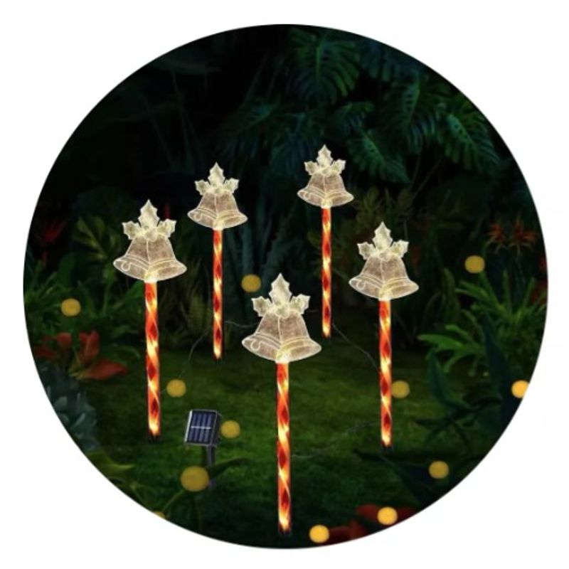GENERICO - Bastón de Navidad - Decoración Navideña Figura Solar Campana