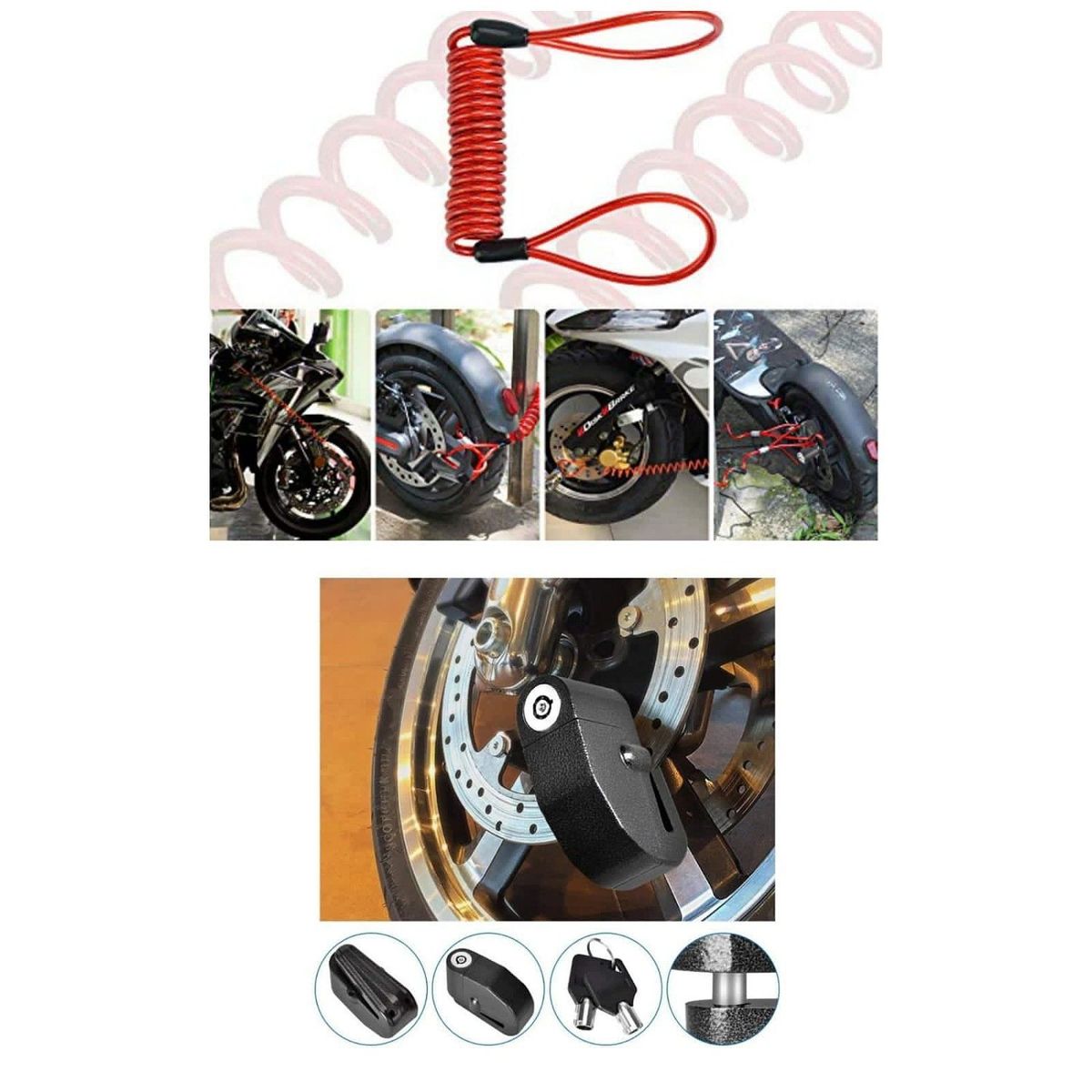 GENERICO - Candado con alarma para disco de moto y scooter