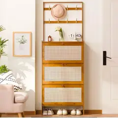 GENERICO - Organizador Zapatero Colgador Perchero 3 Puertas Ratan Bambú