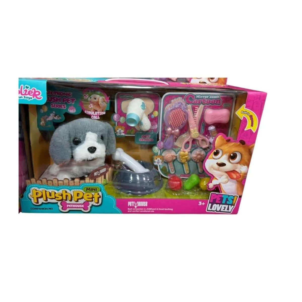 GENERICO - Set Juego Perro Peluqueria Canina Y Accesorios Plush Gris