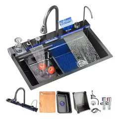 KUANGYE - Combo Lavaplato Empotrado Cascada 80x45x22cm Pantalla Led