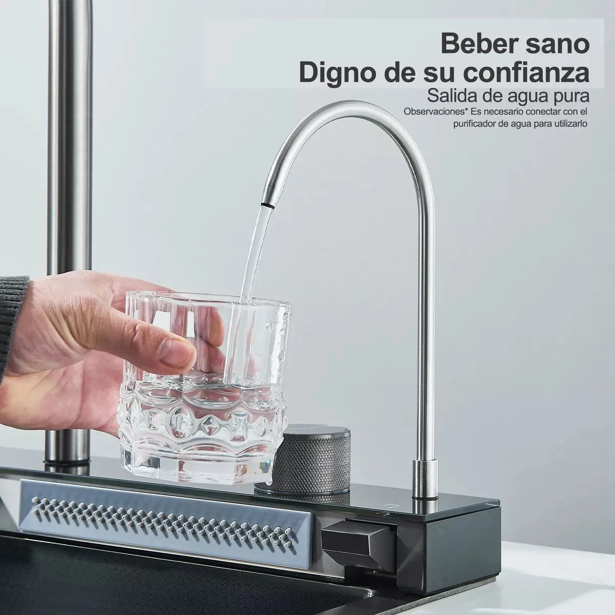 KUANGYE - Combo Lavaplato Empotrado Cascada 80x45x22cm Pantalla Led