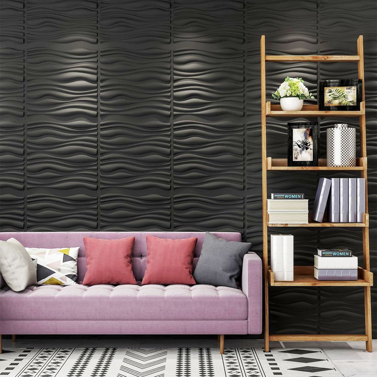 MERCAR RAY - Panel Decorativo 3D PVC Negro 4m² 16 paneles 50x50cm