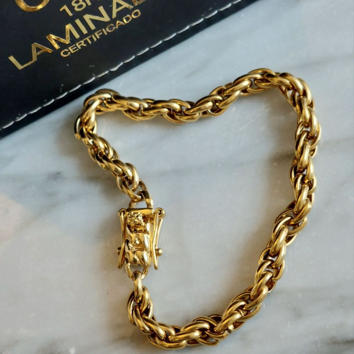 GENERICO - Pulsera ORO LAMINADO 18K Tejido TOURBILLON GRUESO Con BROCHE CAJÓN