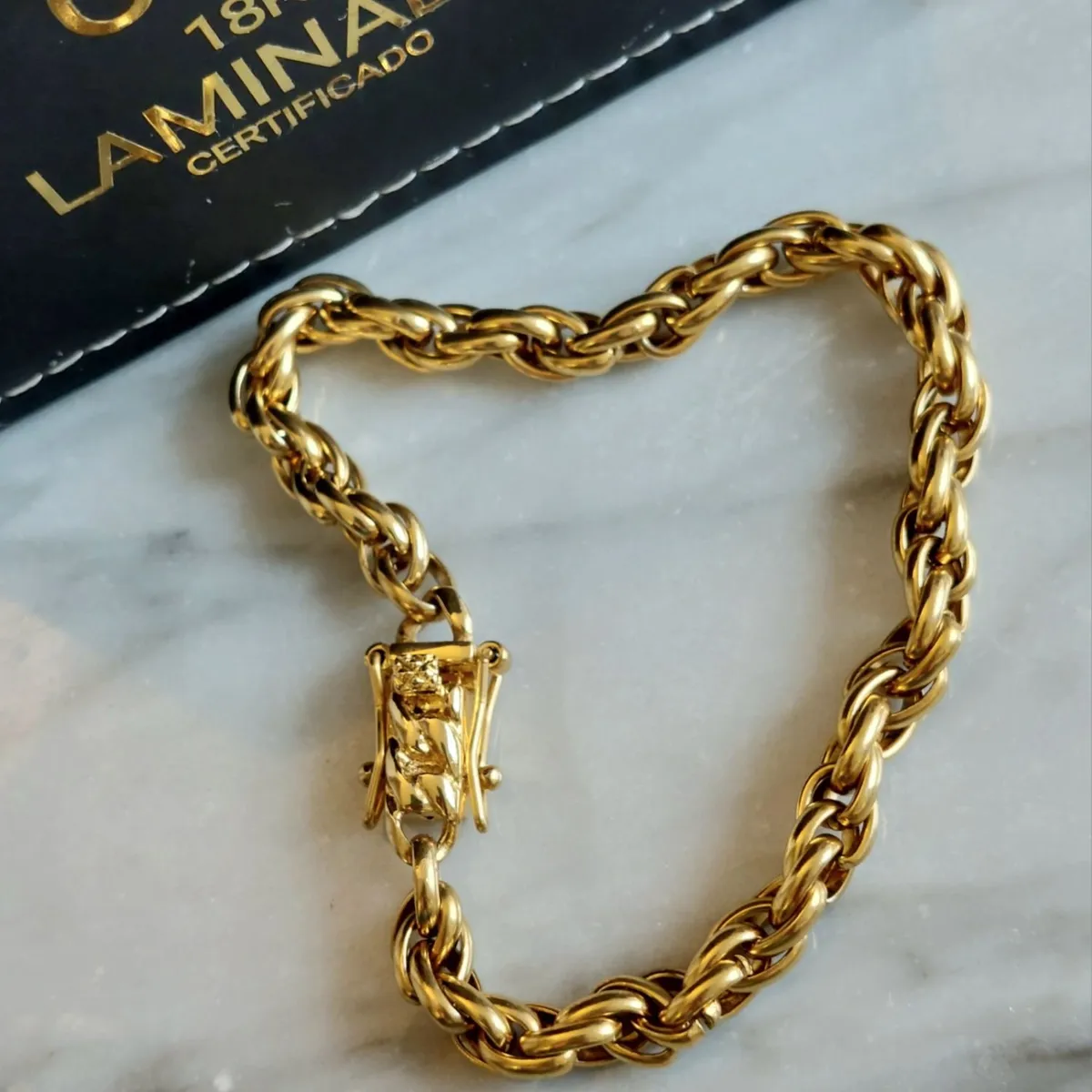 GENERICO - Pulsera ORO LAMINADO 18K Tejido TOURBILLON GRUESO Con BROCHE CAJÓN