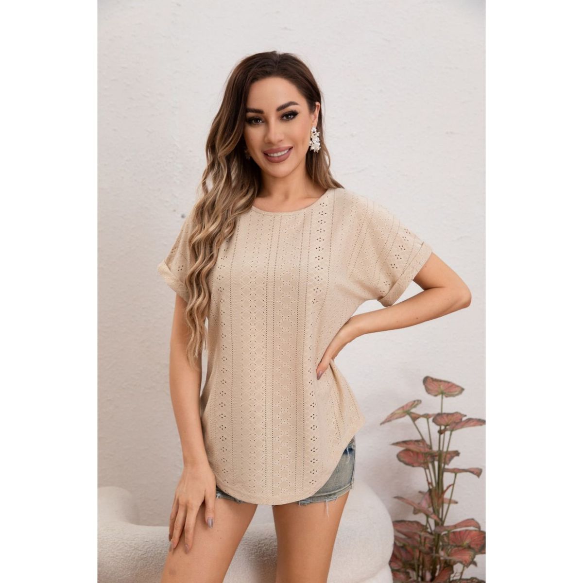 LIKE SHOP - Blusa Polera Mujer Manga Corta Tipo Encaje Tendencia Premium 5001