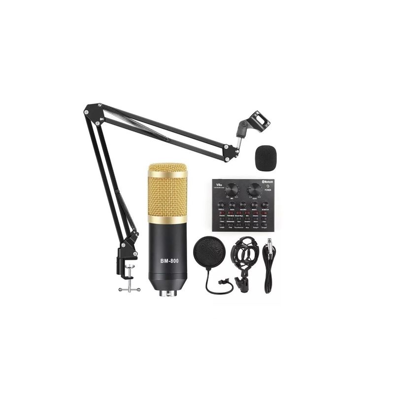 GENERICO - Kit Microfono Profesional Condensador Tarjeta Sonido V8ii