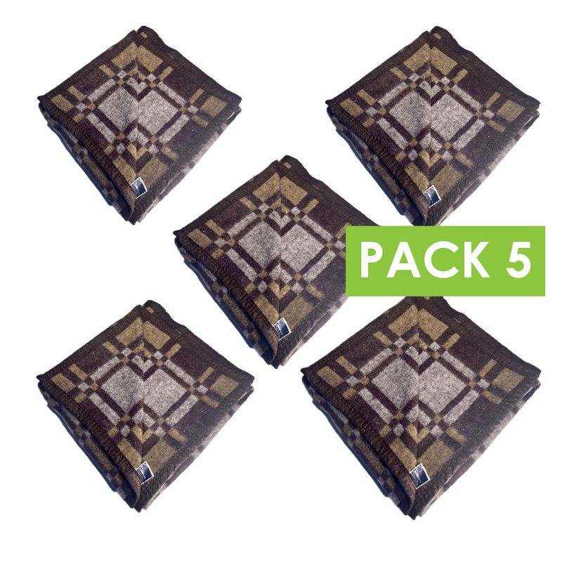 TEXTIL RANCO - Frazada Termica Escocesa PACK 5  Café 1,5 plazas 450g