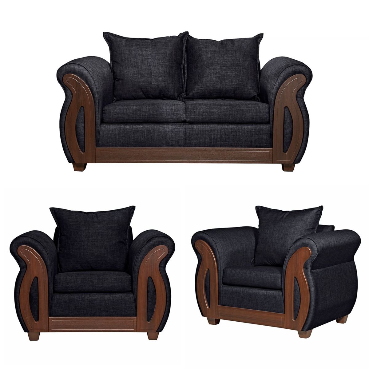 RUZAM MOBEL - JUEGO DE LIVING 2-1-1 ISIDORA NEGRO