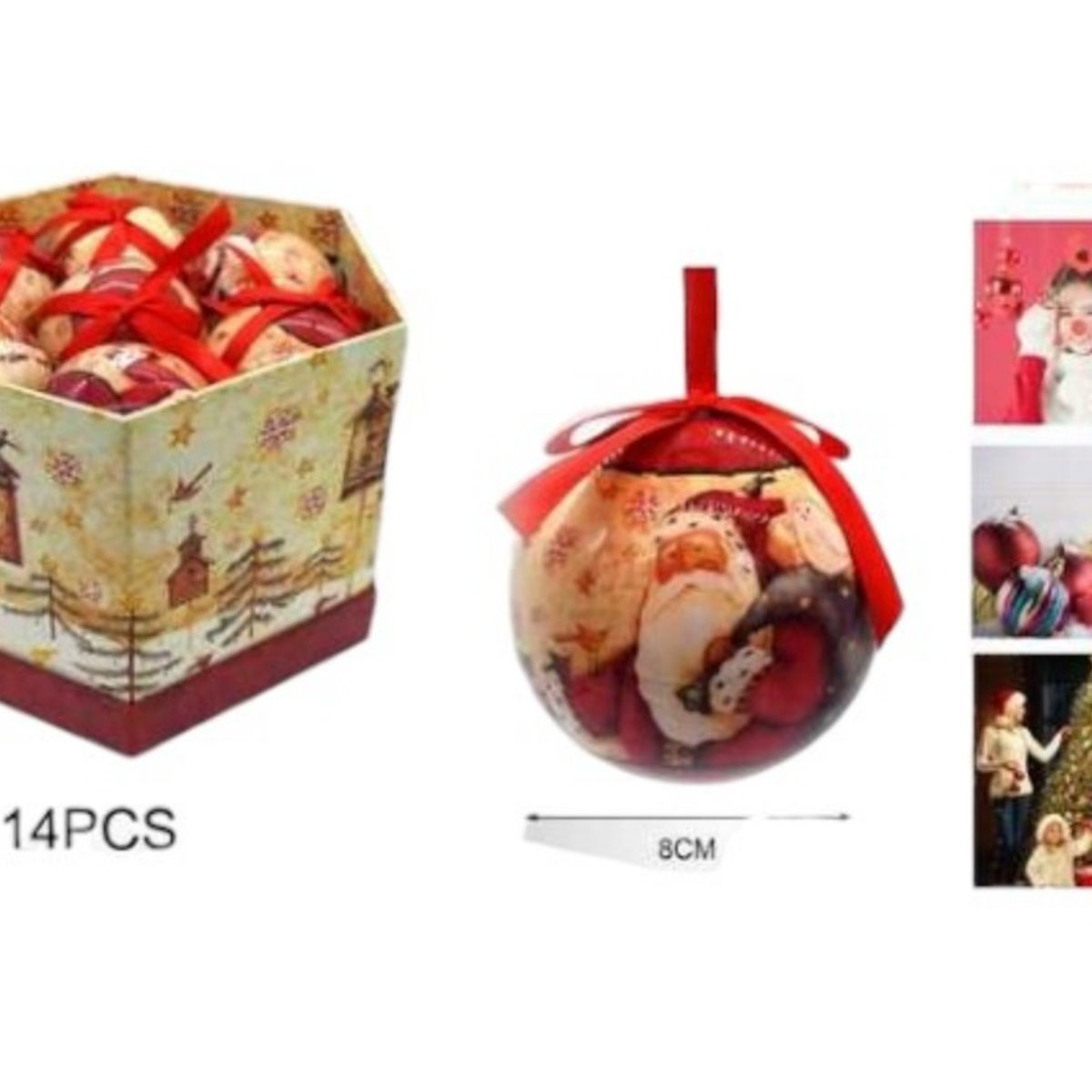 OEM - PACK 14 BAMBALINAS NAVIDEÑAS DISEÑO SANTA 8CM