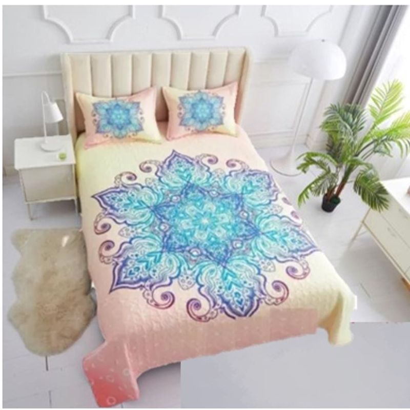 GENERICO - CUBRECAMA QUILT DE VERANO 3D DISEÑO MANDADA CELESTE 2 PLAZA WYM