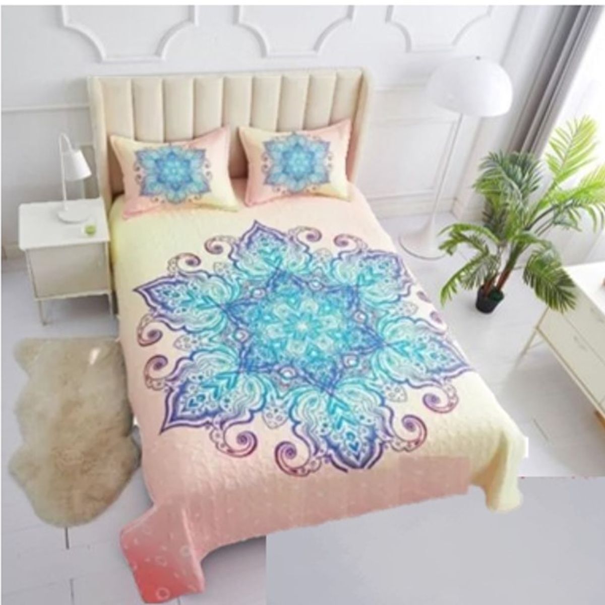 GENERICO - CUBRECAMA QUILT DE VERANO 3D DISEÑO FLOR DE LOTO 2 PLAZA WYM