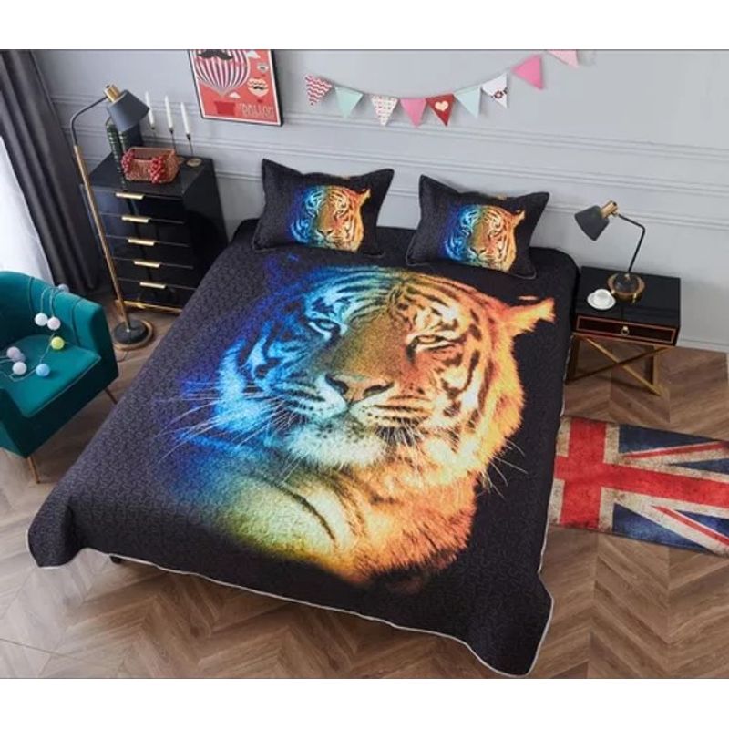 GENERICO - CUBRECAMA QUILT DE VERANO 3D DISEÑO TIGRE 2 PLAZA WYM