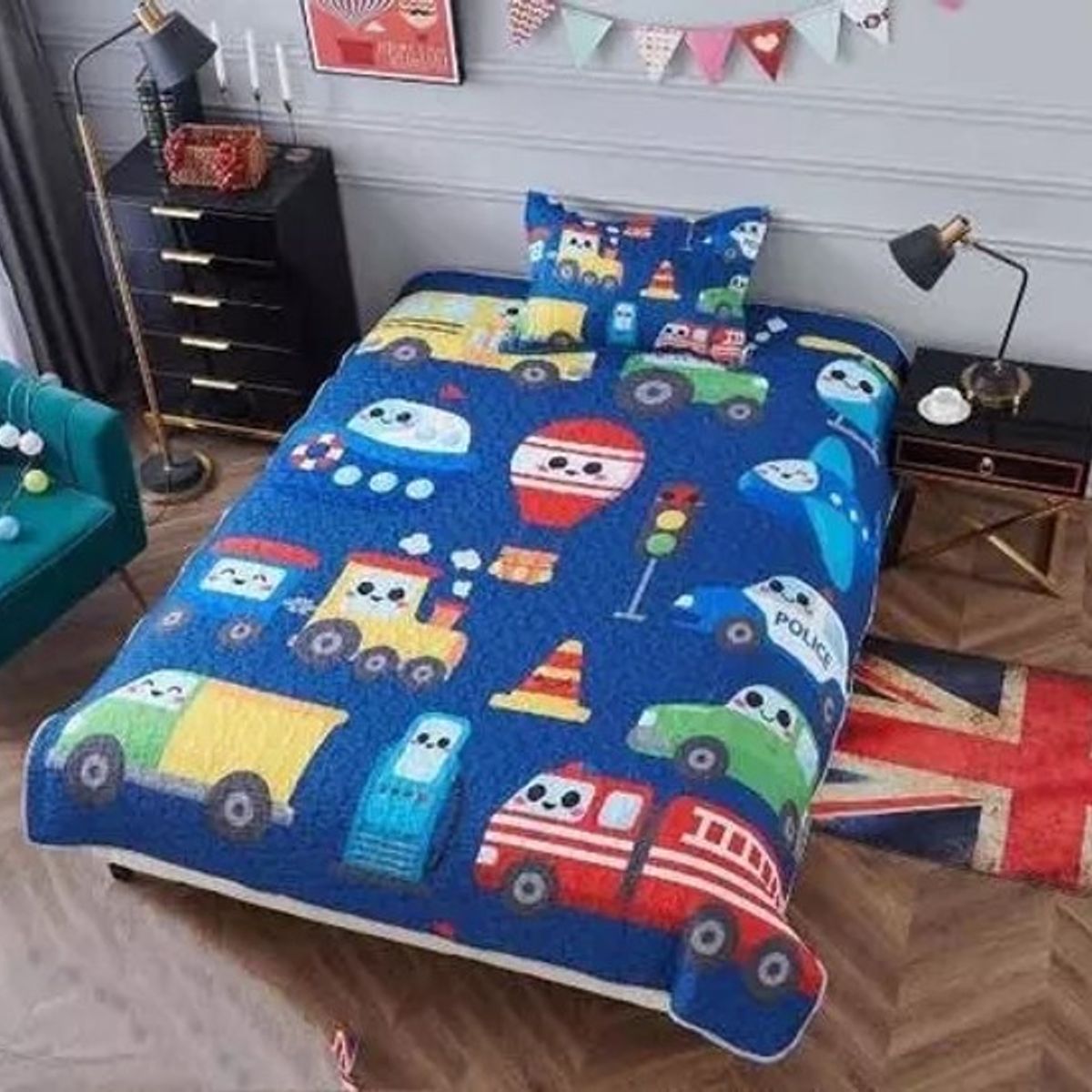 GENERICO - CUBRECAMA QUILT DE VERANO 3D DISEÑO CARRITOS 1.5 PLAZA WYM