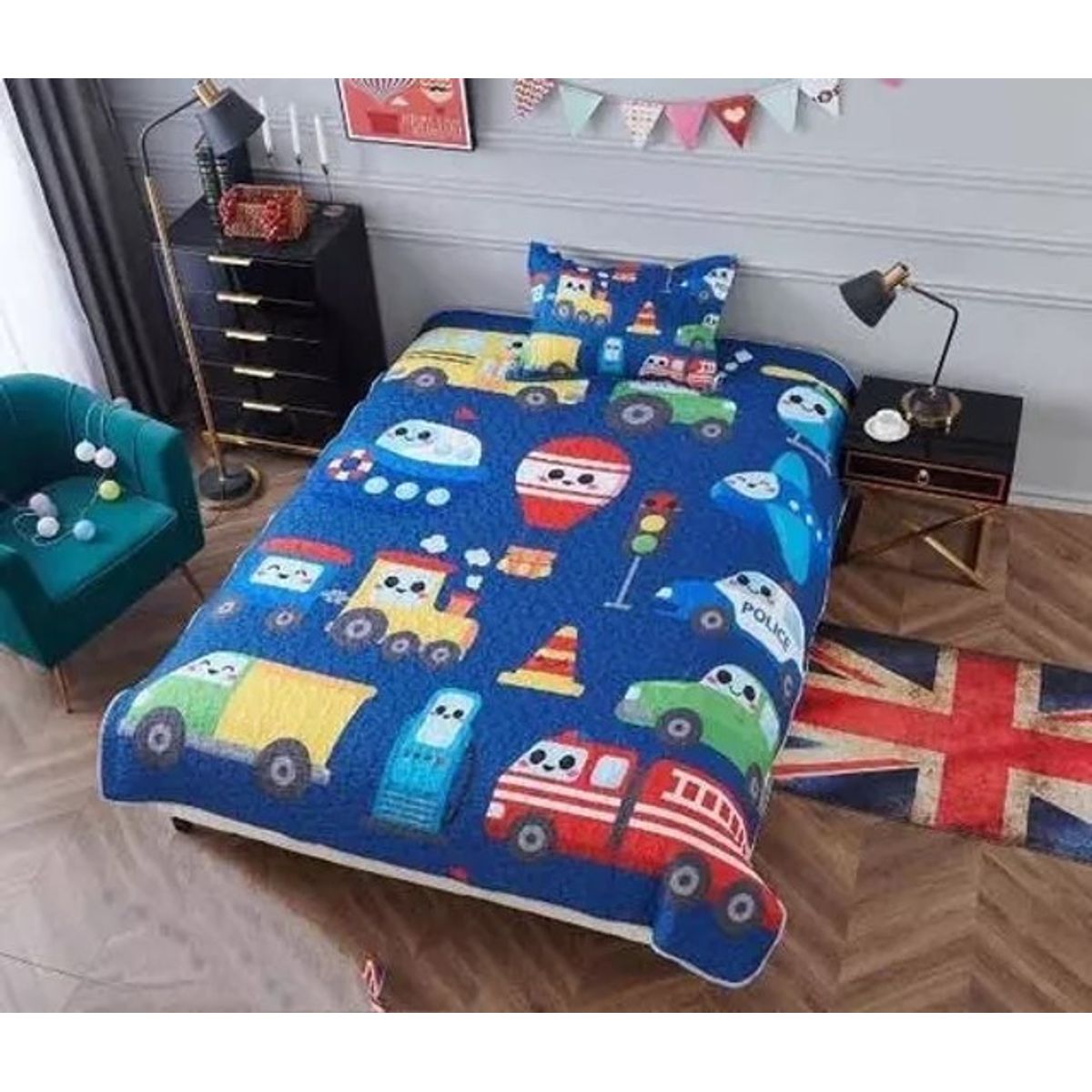 GENERICO - CUBRECAMA QUILT DE VERANO 3D DISEÑO CARRITOS 1.5 PLAZA WYM