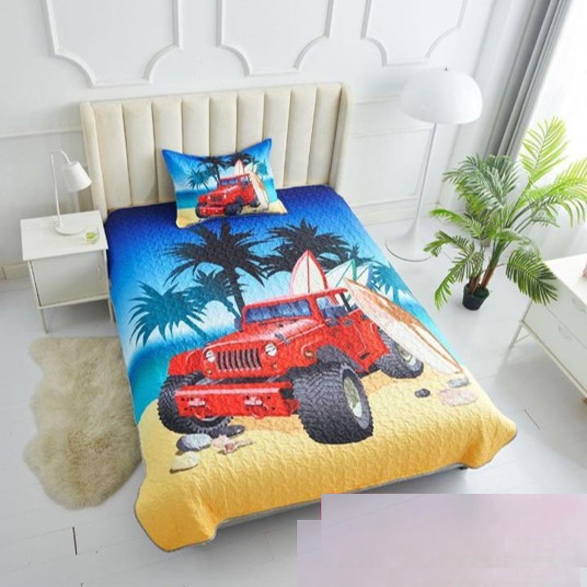 GENERICO - CUBRECAMA QUILT DE VERANO 3D DISEÑO PLAYA 1.5 PLAZA WYM