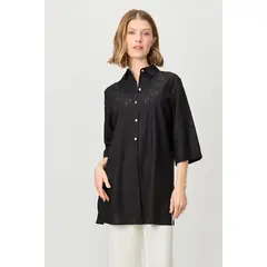 MA GRIFFE - Tapado Camisero Lino Negro Magriffe