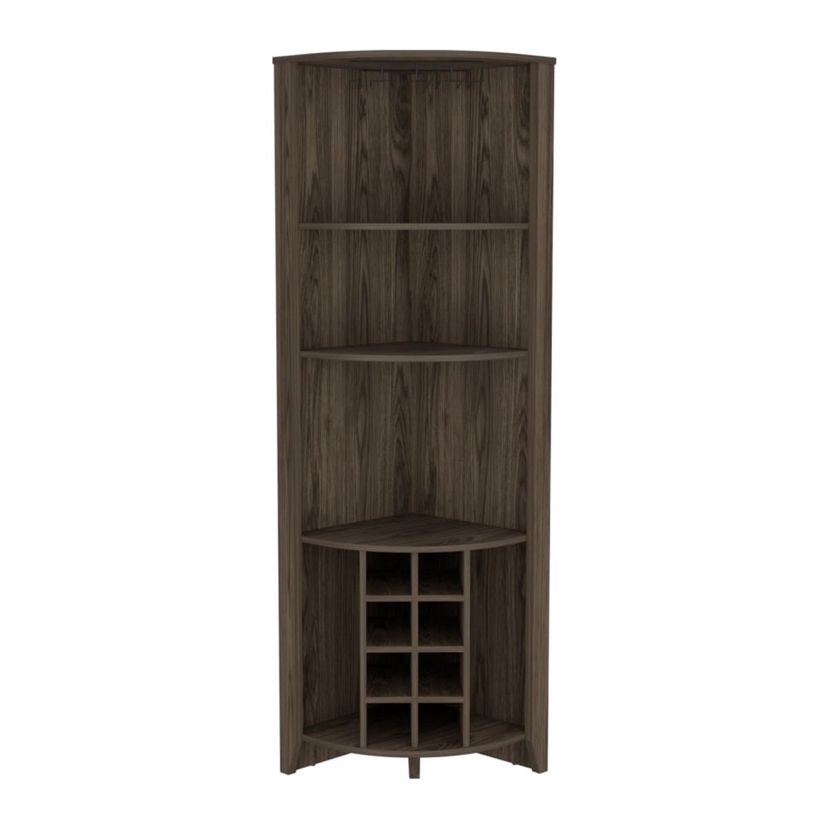 FMFURNITURE - Bar Esquinero 8 Botelleros Y Portacopas Fm-002O - Cafe Oscuro