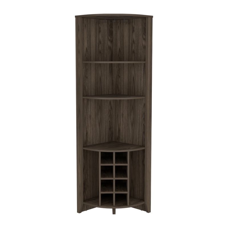 FMFURNITURE - Bar Esquinero 8 Botelleros Y Portacopas Fm-002O - Cafe Oscuro