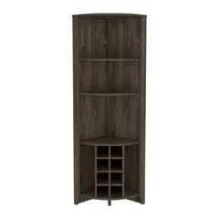 FMFURNITURE - Bar Esquinero 8 Botelleros Y Portacopas Fm-002O - Cafe Oscuro
