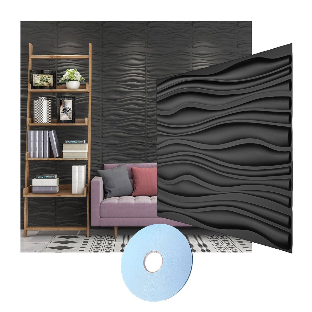 MERCAR RAY - Wall Panel Decorativo 3D PVC Waves 3m² 12 paneles 50x50cm