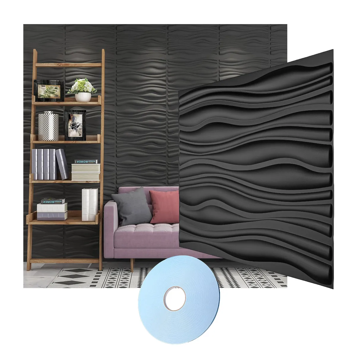 MERCAR RAY - Wall Panel Decorativo 3D PVC Waves 3m² 12 paneles 50x50cm