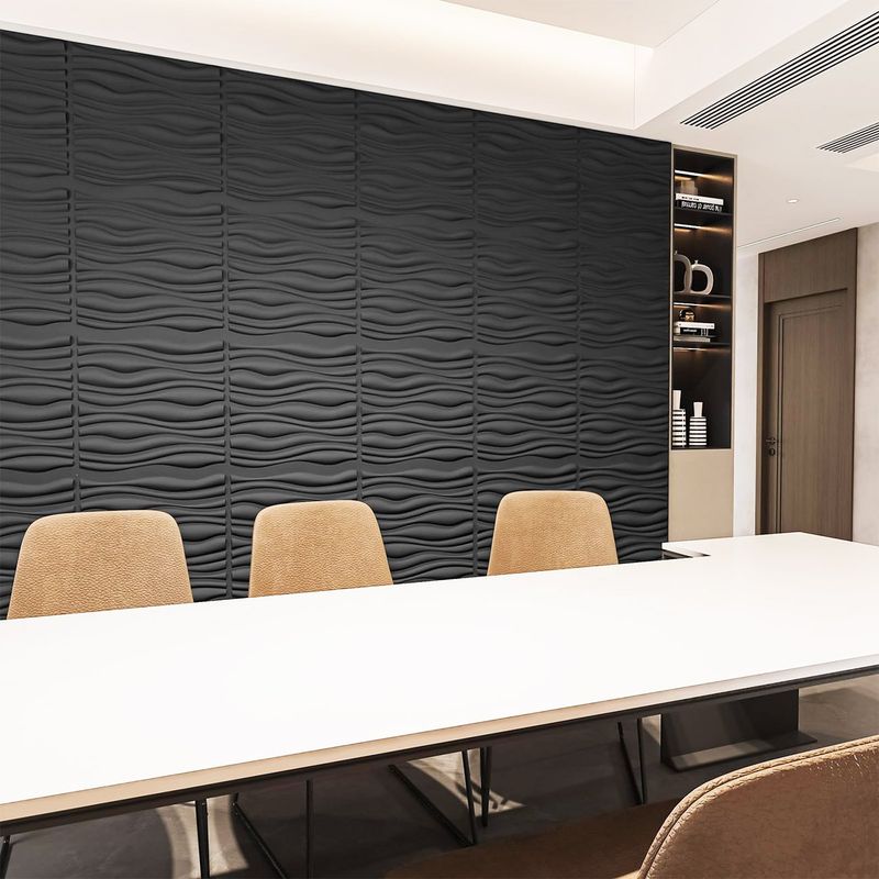MERCAR RAY - Panel Decorativo 3D PVC Negro 3m² 12 paneles 50x50cm