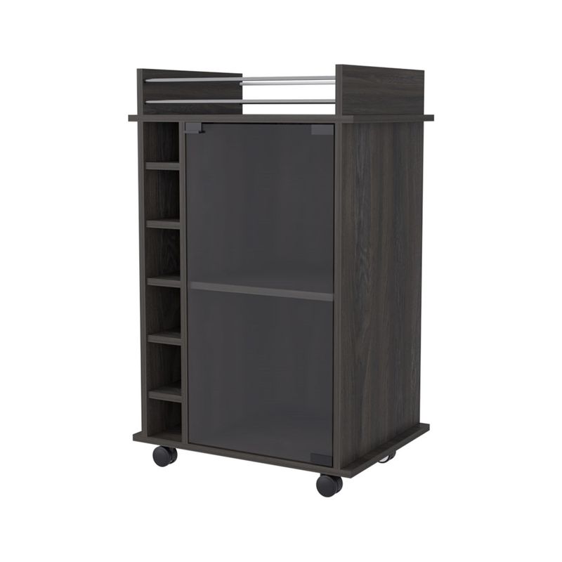 FMFURNITURE - Bar Bajo 6 Botelleros 1 Puerta De Vidrio Fm-009O - Cafe Oscuro