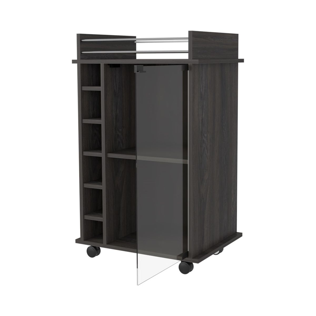 FMFURNITURE - Bar Bajo 6 Botelleros 1 Puerta De Vidrio Fm-009O - Cafe Oscuro