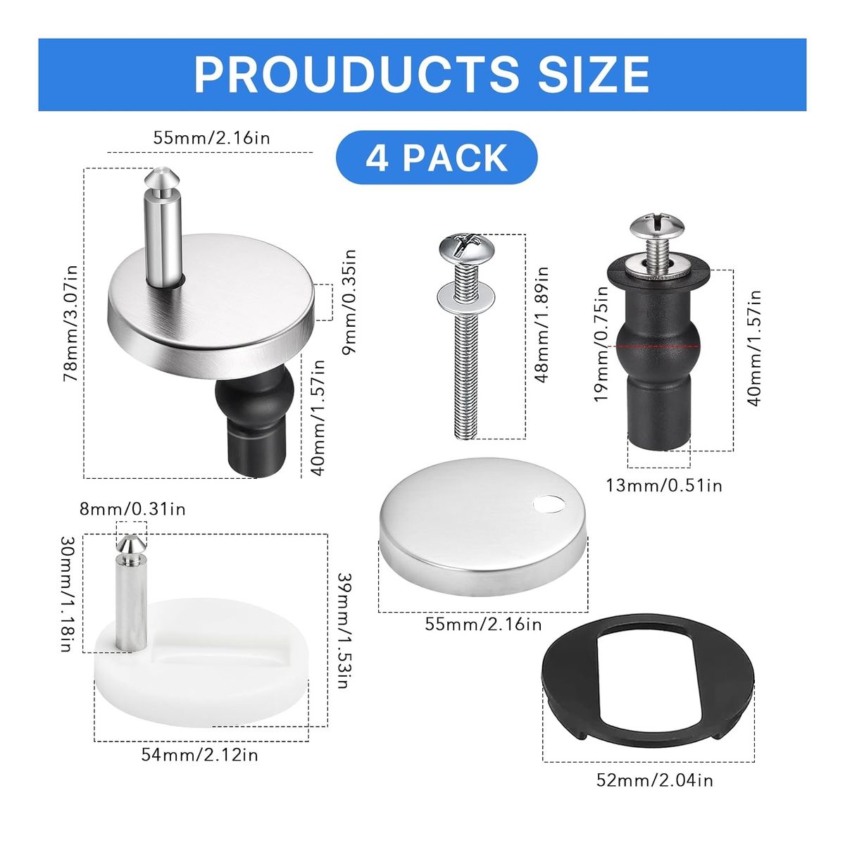 ATURE - Juego De 4 Tornillos Para Asiento Del Inodoro WC Universal