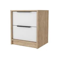 FMFURNITURE - Velador 2 Cajones - Café Claro 48x41x36.3 cm.