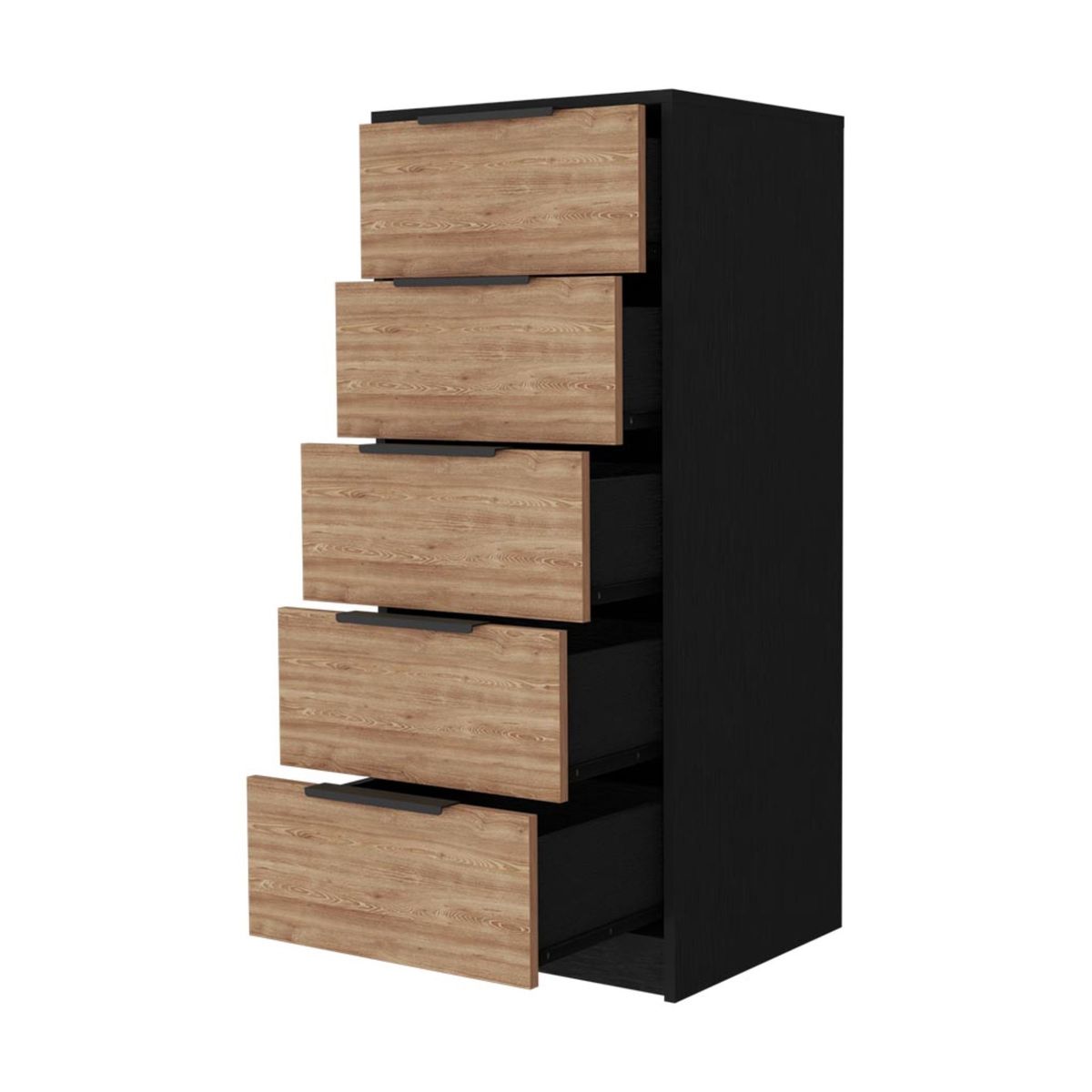 FMFURNITURE - Comoda 5 Cajones - Negro 107.8x45x41.3 cm