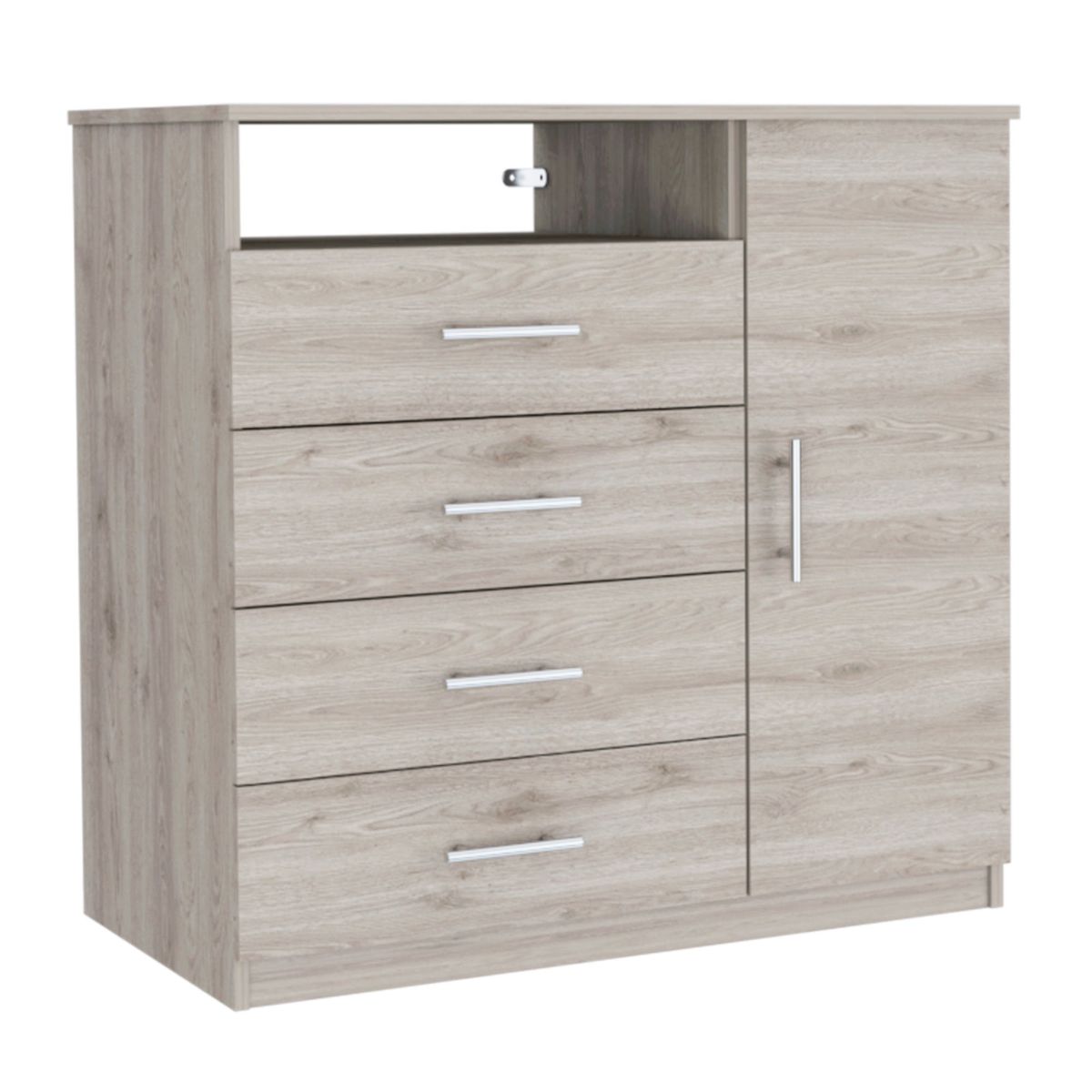 FMFURNITURE - Comoda TV 40" 4 Cajones 1 Puerta Café Claro 88.6x91x45.8 cm