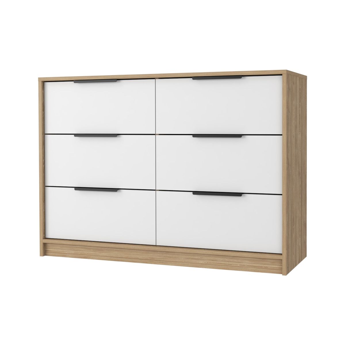 FMFURNITURE - Comoda 4 Cajones 2 Puertas - Café Claro y Blanco 77.6x107x41.3 cm