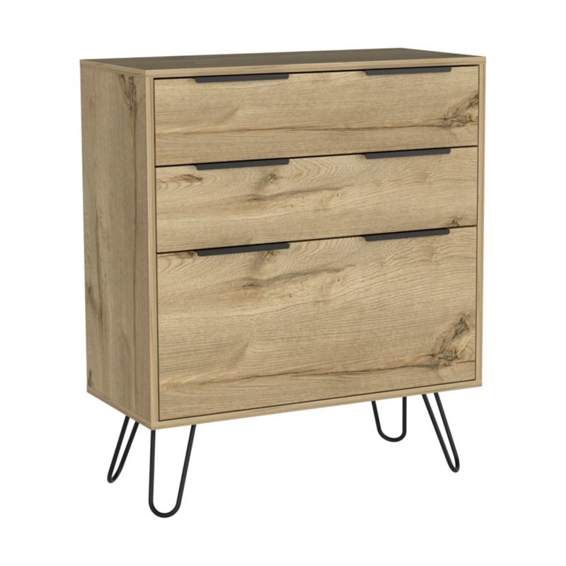 FMFURNITURE - Comoda 3 Cajones Dobles - Café Claro 90.3x76.5x35 cm