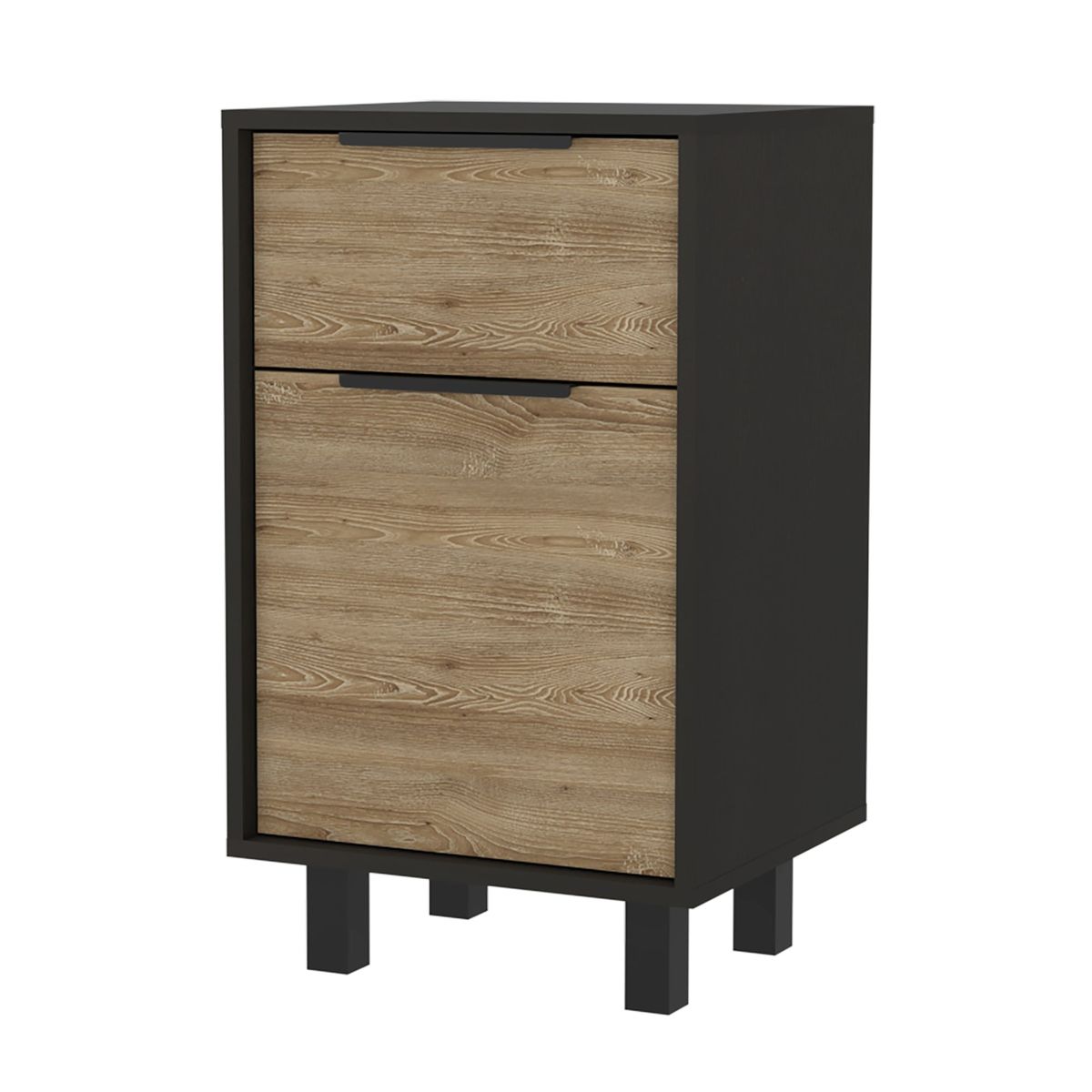 FMFURNITURE - Velador 1 Cajón 1 Puerta - Negro y Café Claro 70x41x36.3 cm
