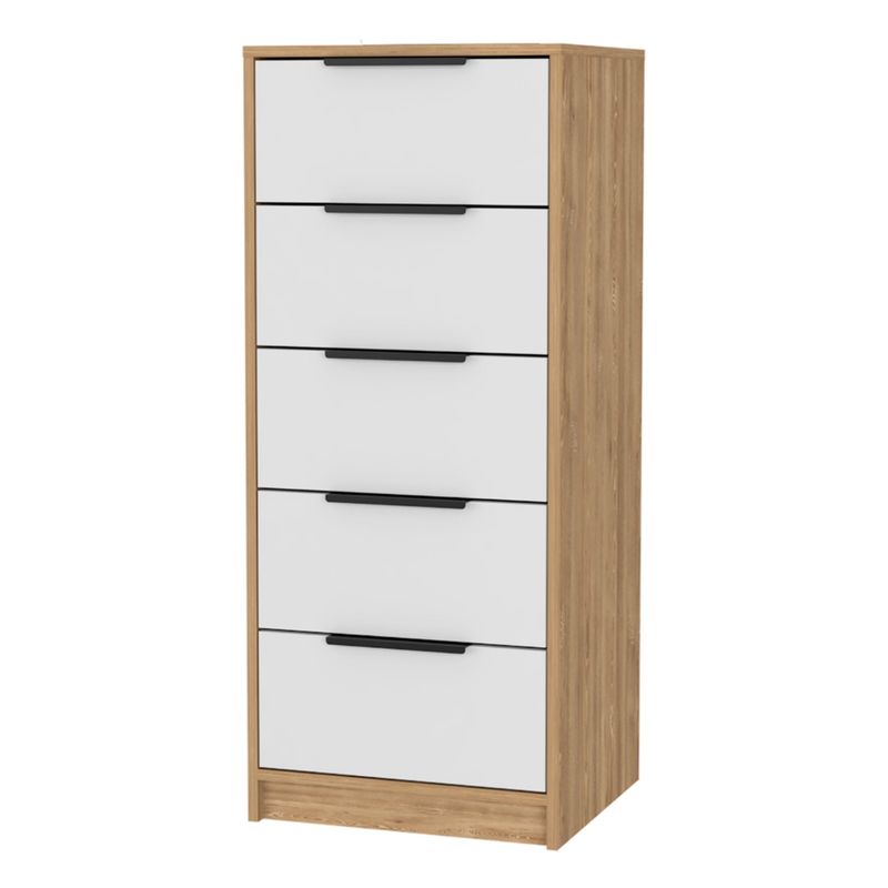 FMFURNITURE - Comoda 5 Cajones - Café Claro y Blanco 107.8x45x41.3 cm.