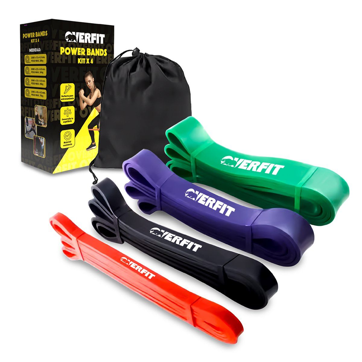 OVERFIT - Power Bands Overfit Bandas Elasticas Resistencia Set X4