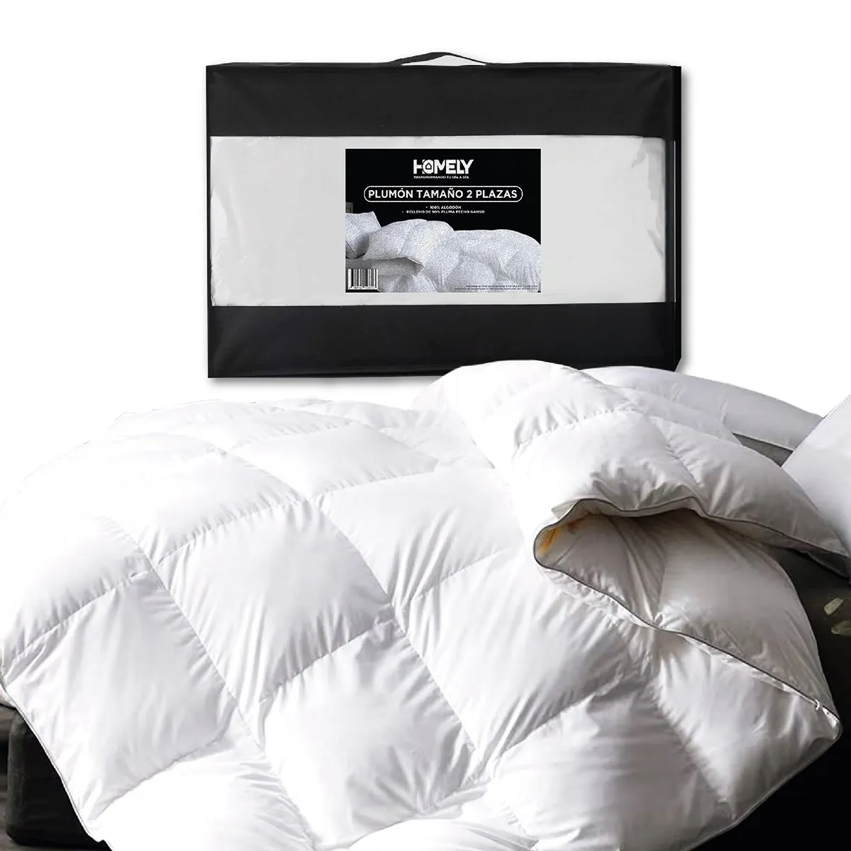 HOMELY - Plumon Cobertor 2 Plazas 90% Pluma Pecho Ganso Cubrecama Homely Luxury