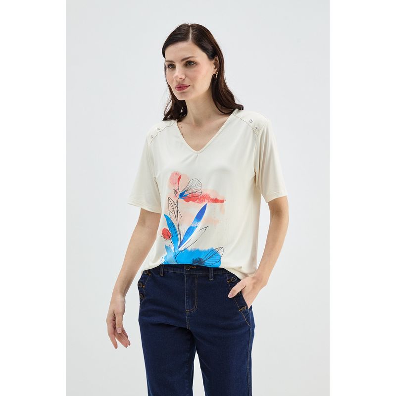 MA GRIFFE - Polera Manga Corta Crudo Mujer Magriffe